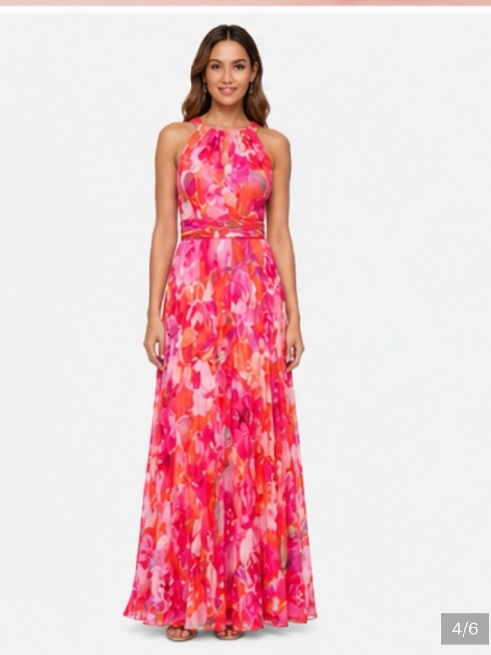 Xscape Fuchsia Floral Pleated Maxi Dress